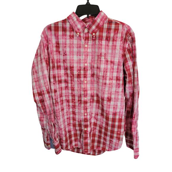 Banana Republic Button down Shirt Reverse tie-dye Plaid Long Sleeve Large Slim - Picture 1 of 11